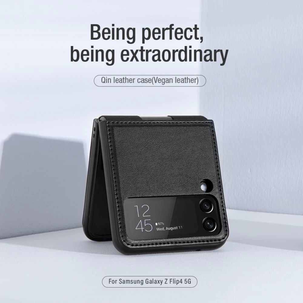 Samsung Galaxy Z Flip 4 5G suojakuori musta Nillkin Qin Leather (Vegan Leather)