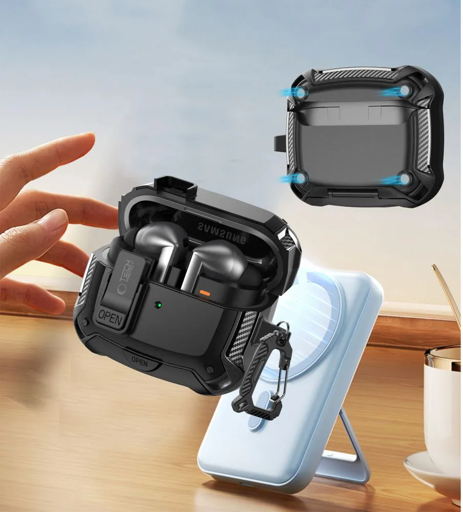 Samsung Galaxy Buds ümbris must TECH-PROTECT CARBONOX MAGSAFE 3 / FE Pro