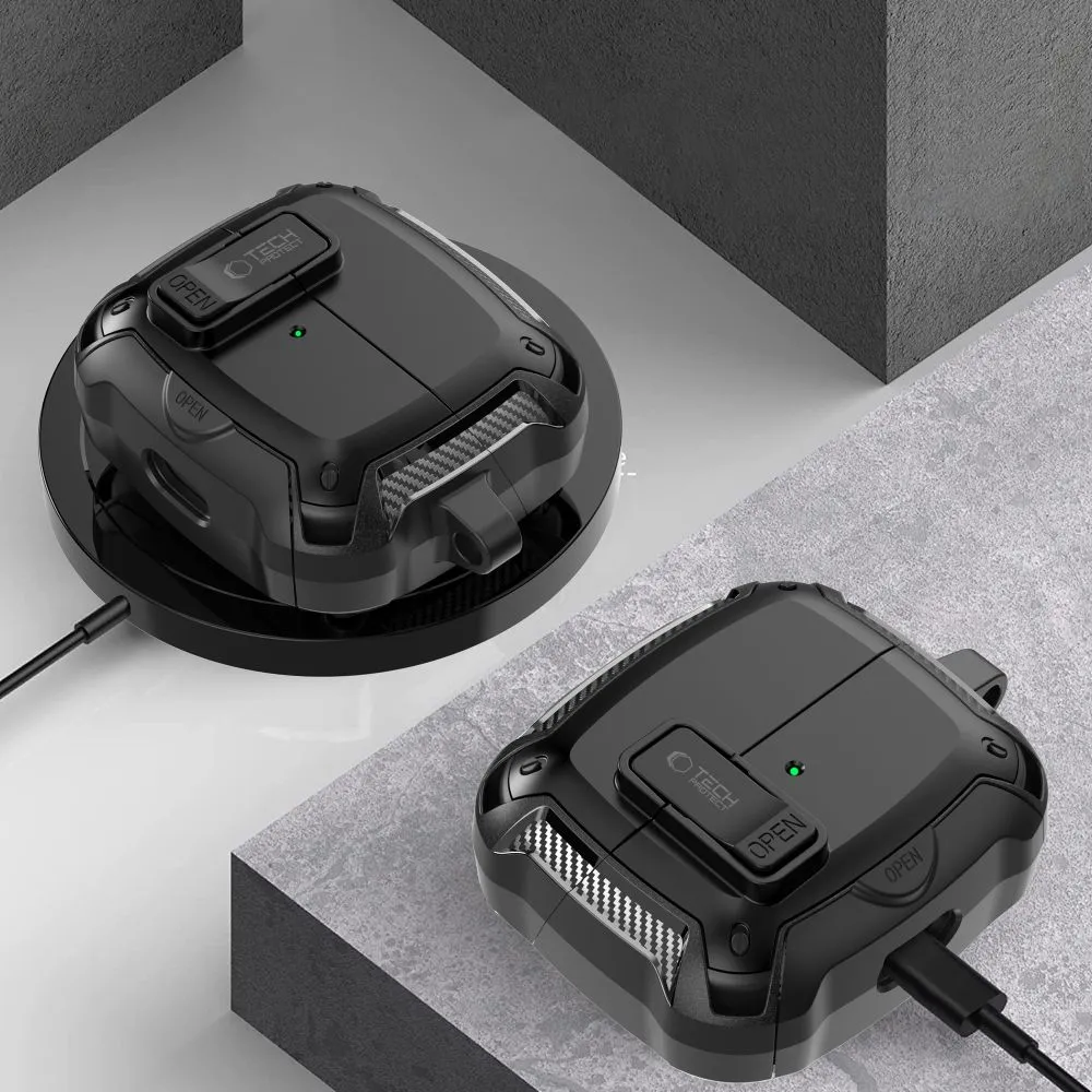 Samsung Galaxy Buds ümbris must TECH-PROTECT CARBONOX MAGSAFE 3 / FE Pro