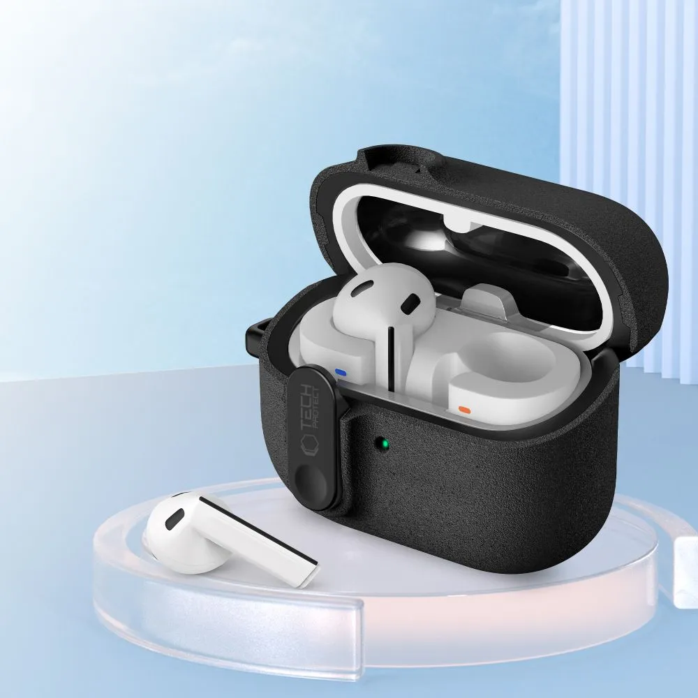 Samsung Galaxy Buds telefono dėklas Juoda TECH-PROTECT SLIM HOOK 3 / FE Pro
