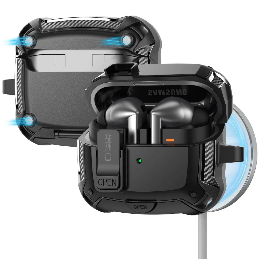 Samsung Galaxy Buds ümbris must TECH-PROTECT CARBONOX MAGSAFE 3 / FE Pro