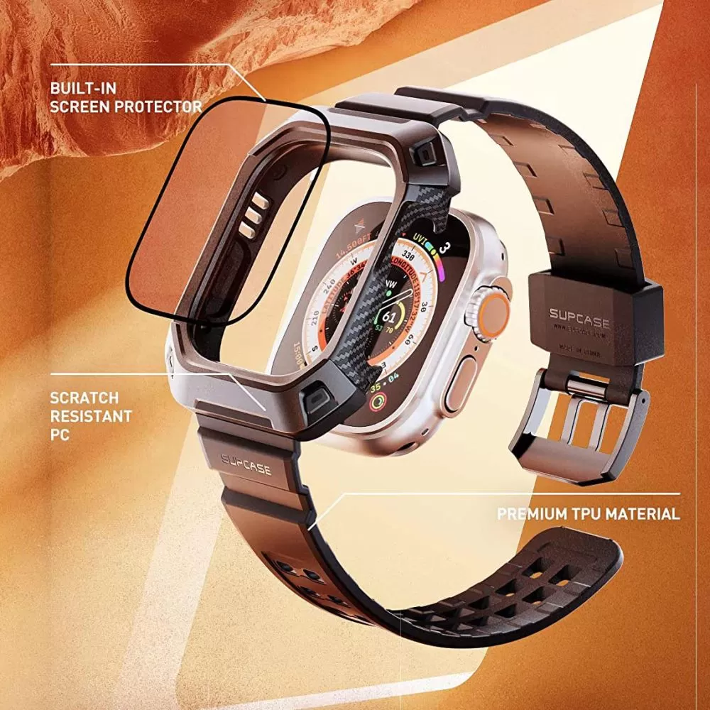 Apple Watch Ultra dirželis Juoda SUPCASE UNICORN BEETLE PRO & TEMPERED GLASS (49 MM)