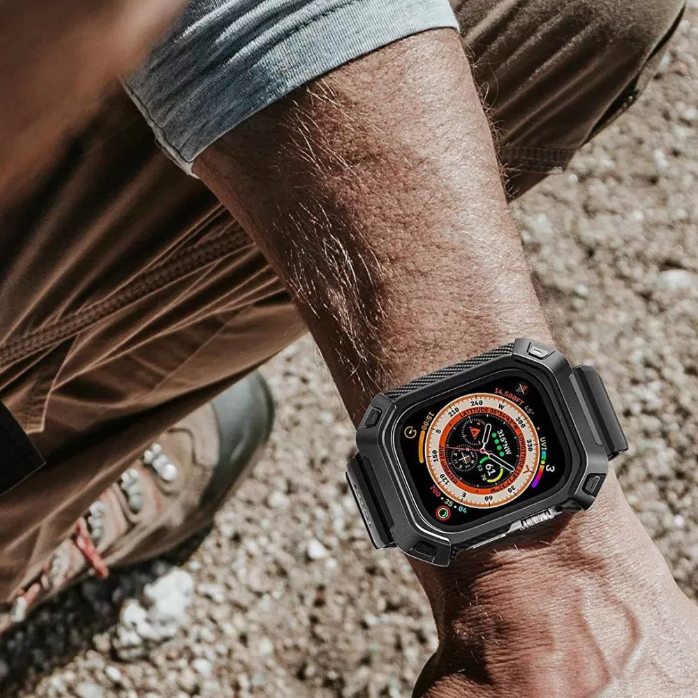Apple Watch Ultra dirželis Juoda SUPCASE UNICORN BEETLE PRO & TEMPERED GLASS (49 MM)