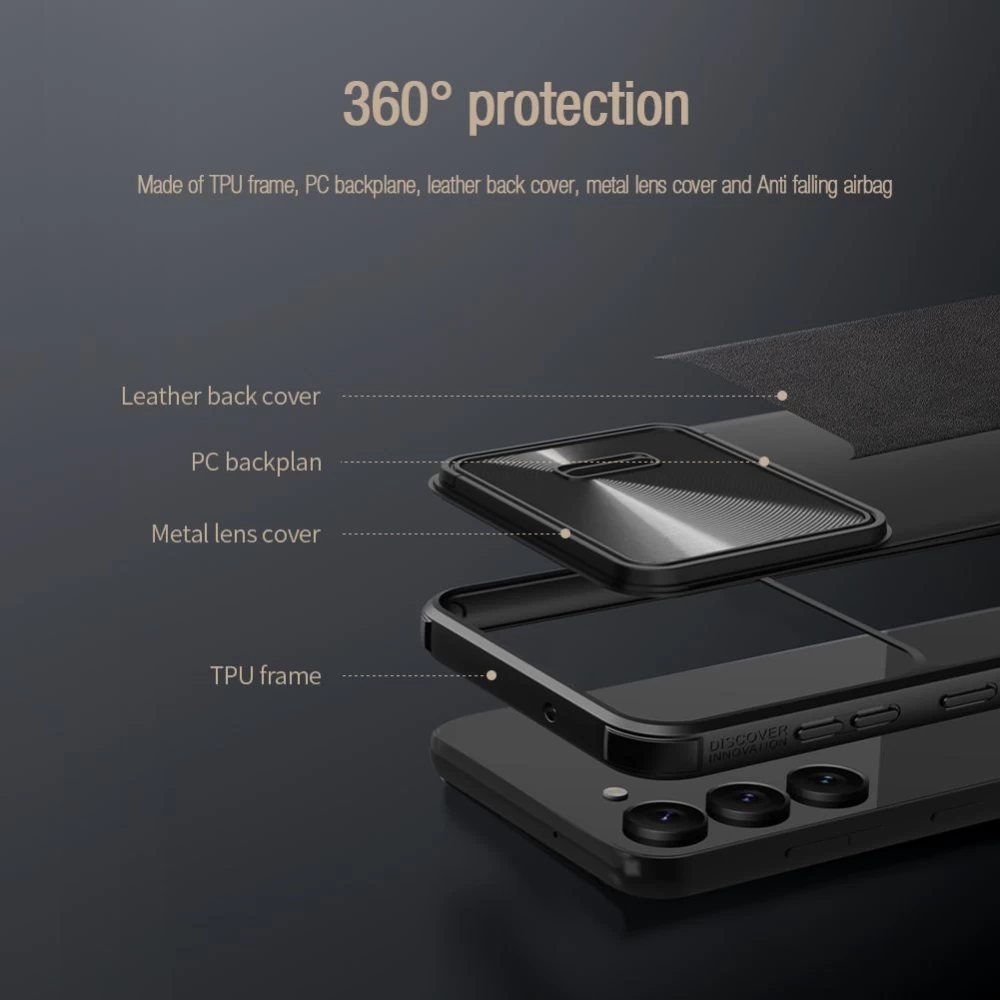 Samsung Galaxy S23 Plus dėklas Juoda NILLKIN CAMSHIELD S LEATHER