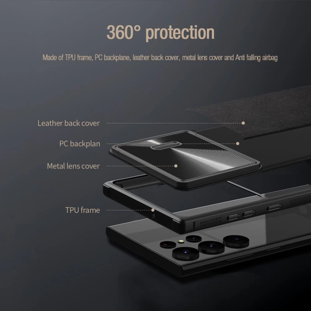Samsung Galaxy S23 Ultra dėklas mėlyna NILLKIN CAMSHIELD S LEATHER