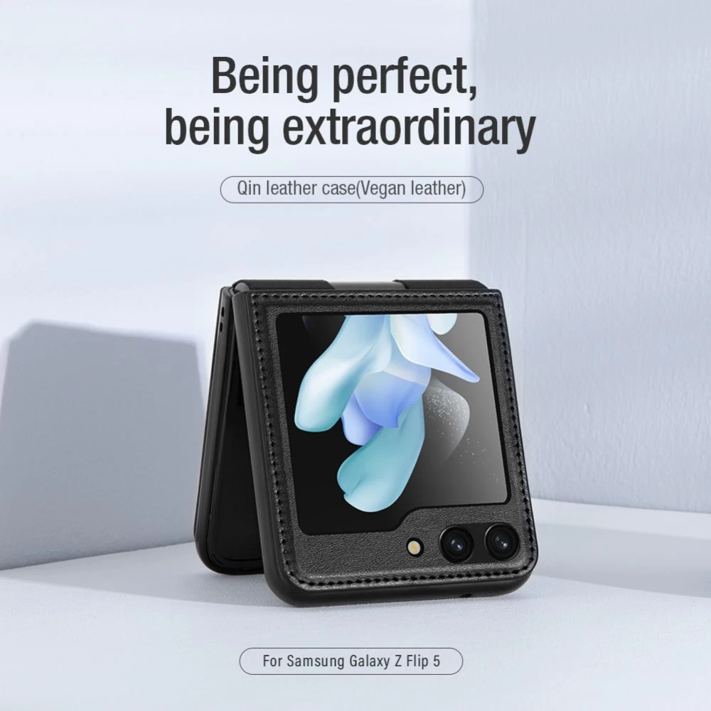 Samsung Galaxy Z Flip 5 suojakotelo vihreä NILLKIN QIN LEATHER (VEGAN LEATHER)