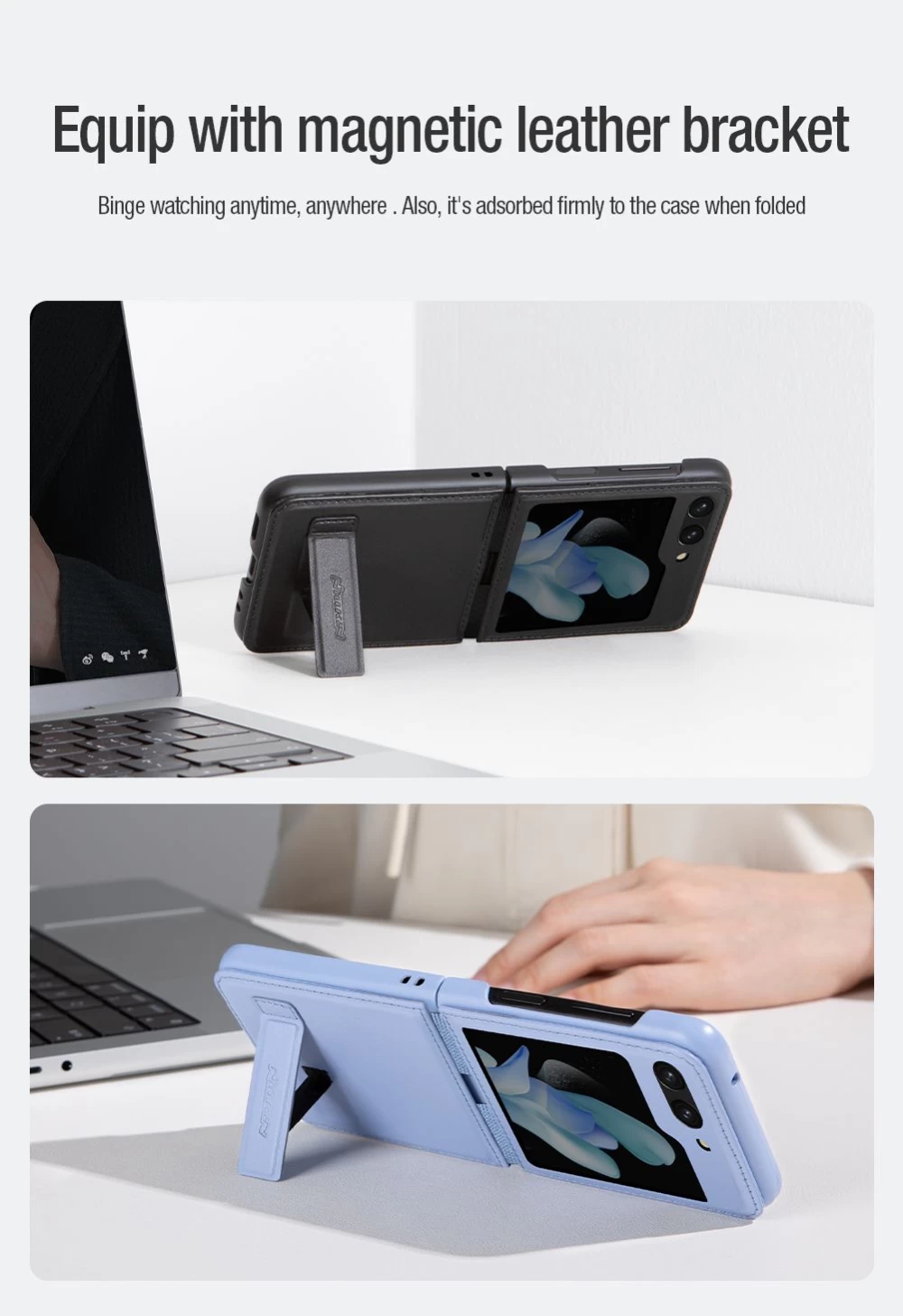 Samsung Galaxy Z Flip 5 suojakotelo vihreä NILLKIN QIN LEATHER (VEGAN LEATHER)