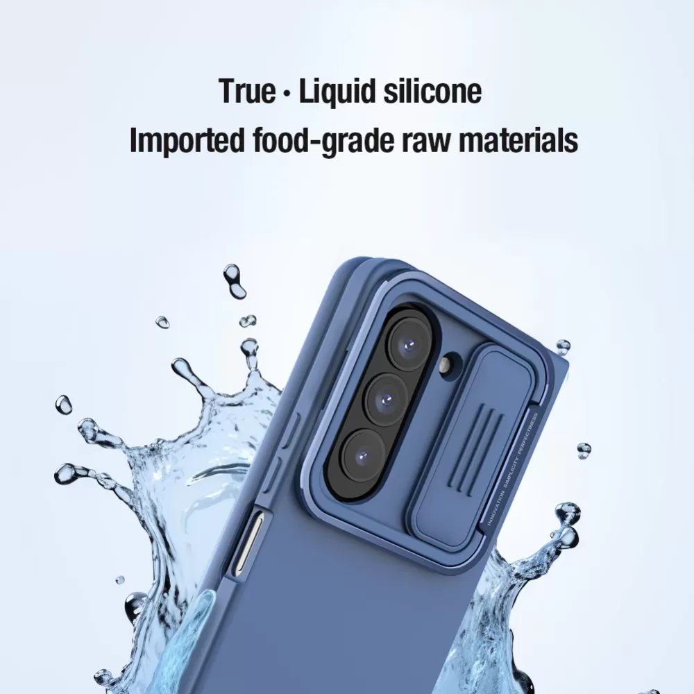 Samsung Galaxy Z Fold 5 vāciņš zils NILLKIN CAMSHIELD SILKY SILICONE (BRACKET VERSION)