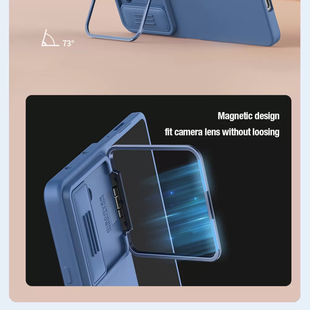 Samsung Galaxy Z Fold 5 vāciņš zils NILLKIN CAMSHIELD SILKY SILICONE (BRACKET VERSION)