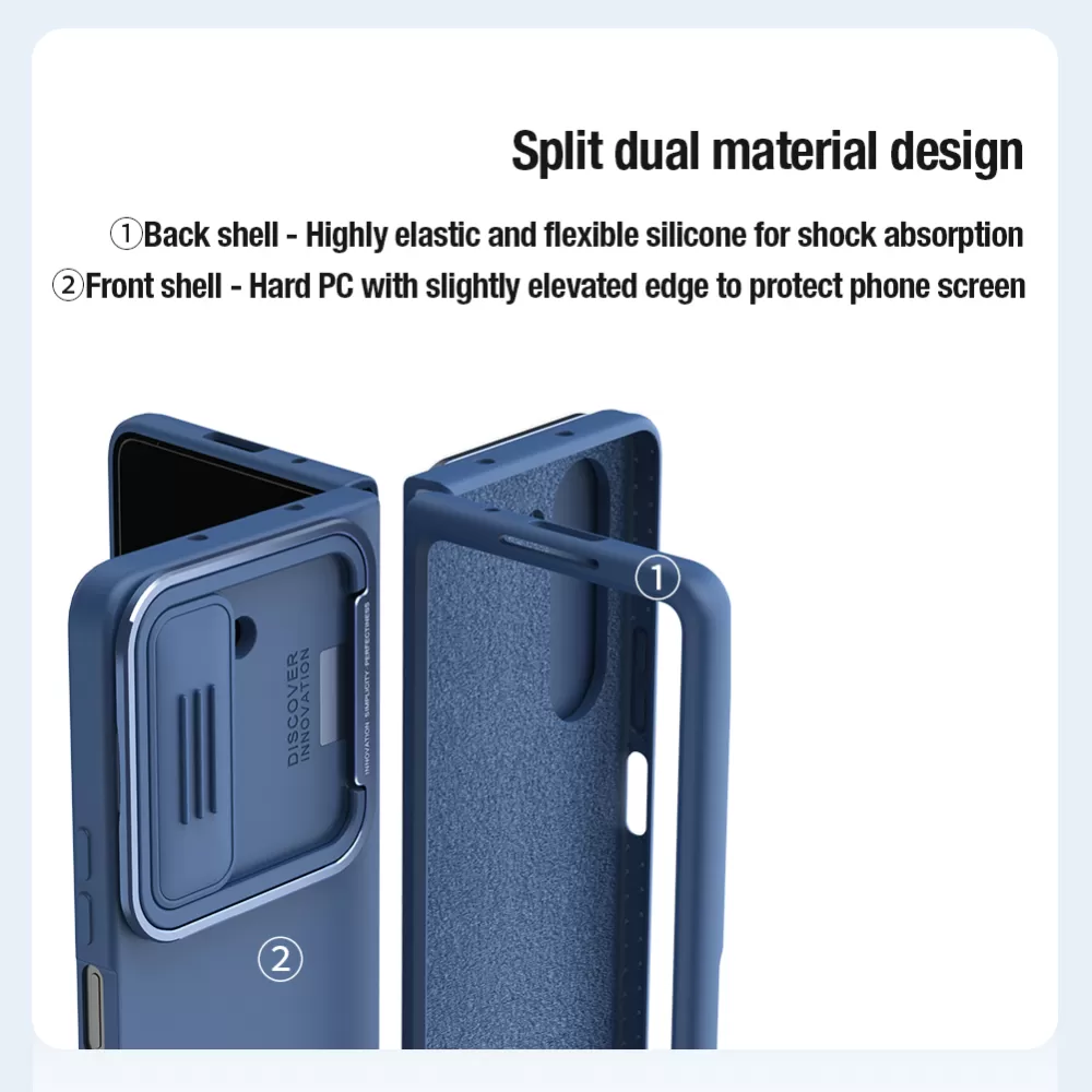 Samsung Galaxy Z Fold 5 vāciņš zils NILLKIN CAMSHIELD SILKY SILICONE (BRACKET VERSION)