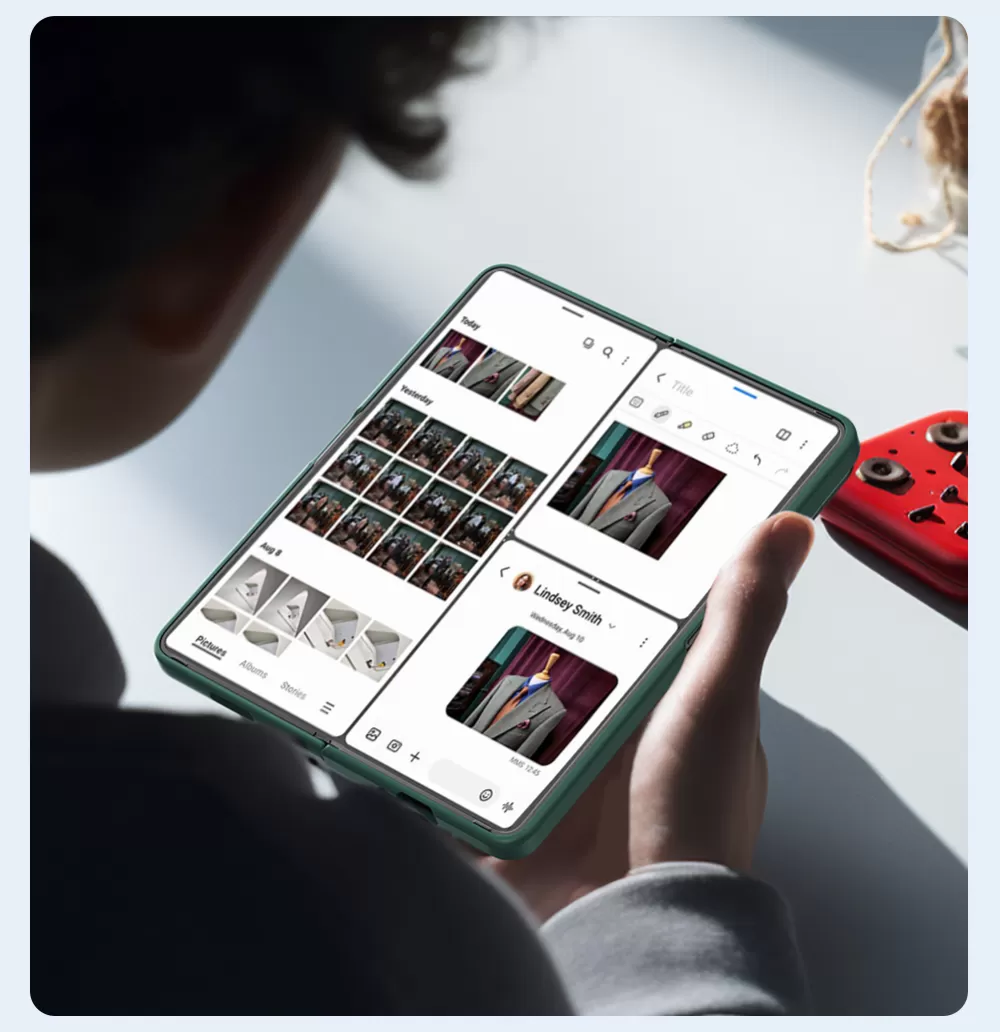 Samsung Galaxy Z Fold 5 vāciņš zils NILLKIN CAMSHIELD SILKY SILICONE (BRACKET VERSION)