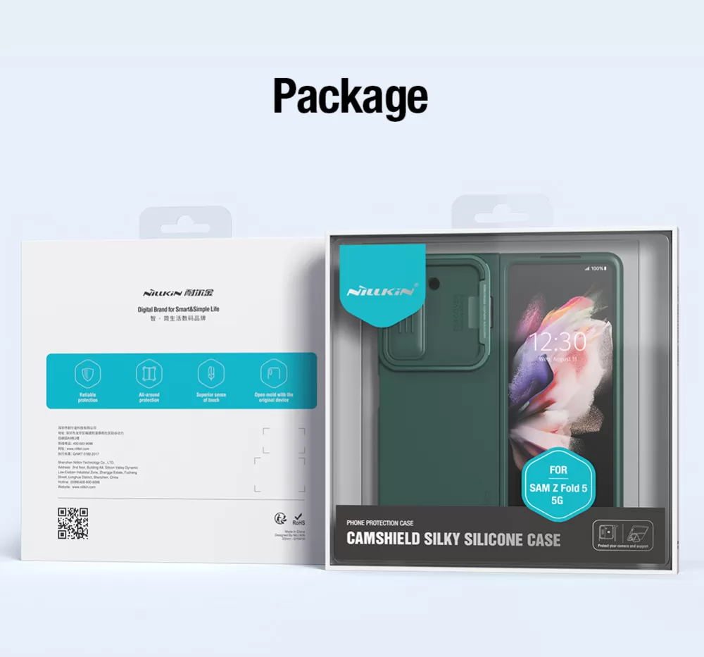 Samsung Galaxy Z Fold 5 vāciņš zils NILLKIN CAMSHIELD SILKY SILICONE (BRACKET VERSION)