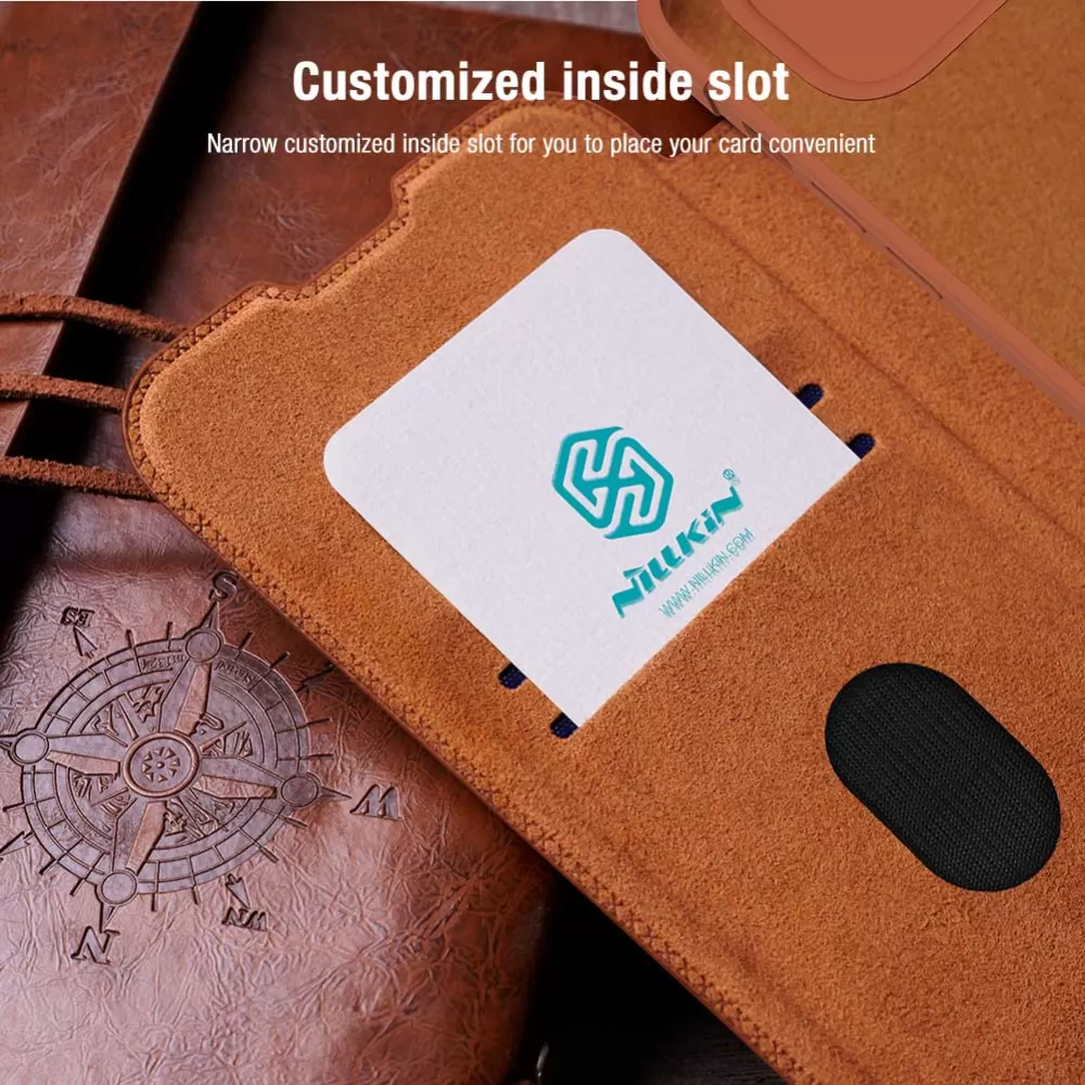 Apple iPhone 15 kaaned pruun NILLKIN QIN PRO LEATHER