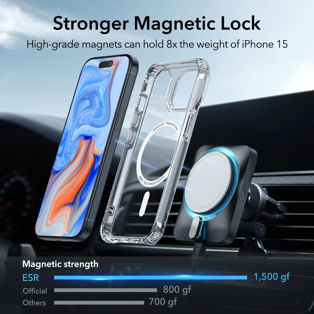 Apple iPhone 15 case transparent ESR AIR ARMOR HALOLOCK MAGSAFE