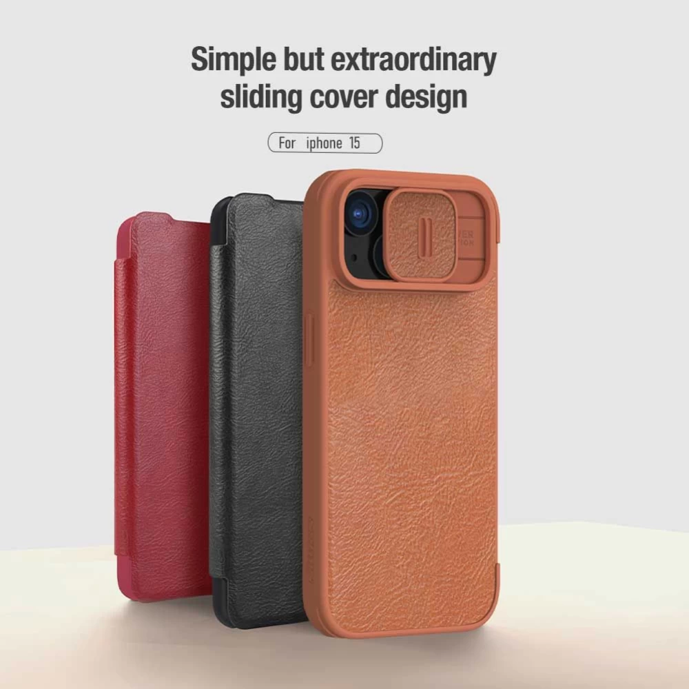Apple iPhone 15 kaaned must NILLKIN QIN PRO LEATHER