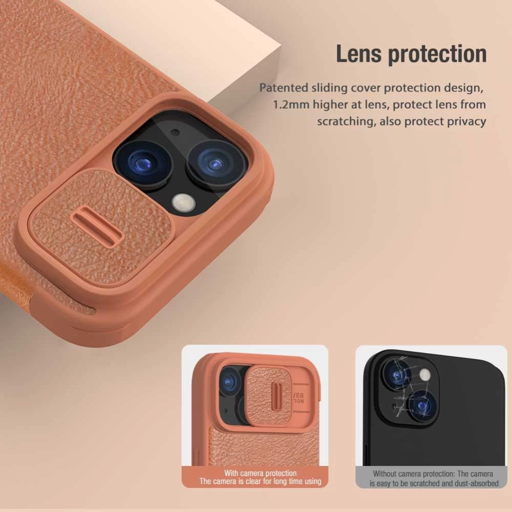 Apple iPhone 15 kaaned must NILLKIN QIN PRO LEATHER
