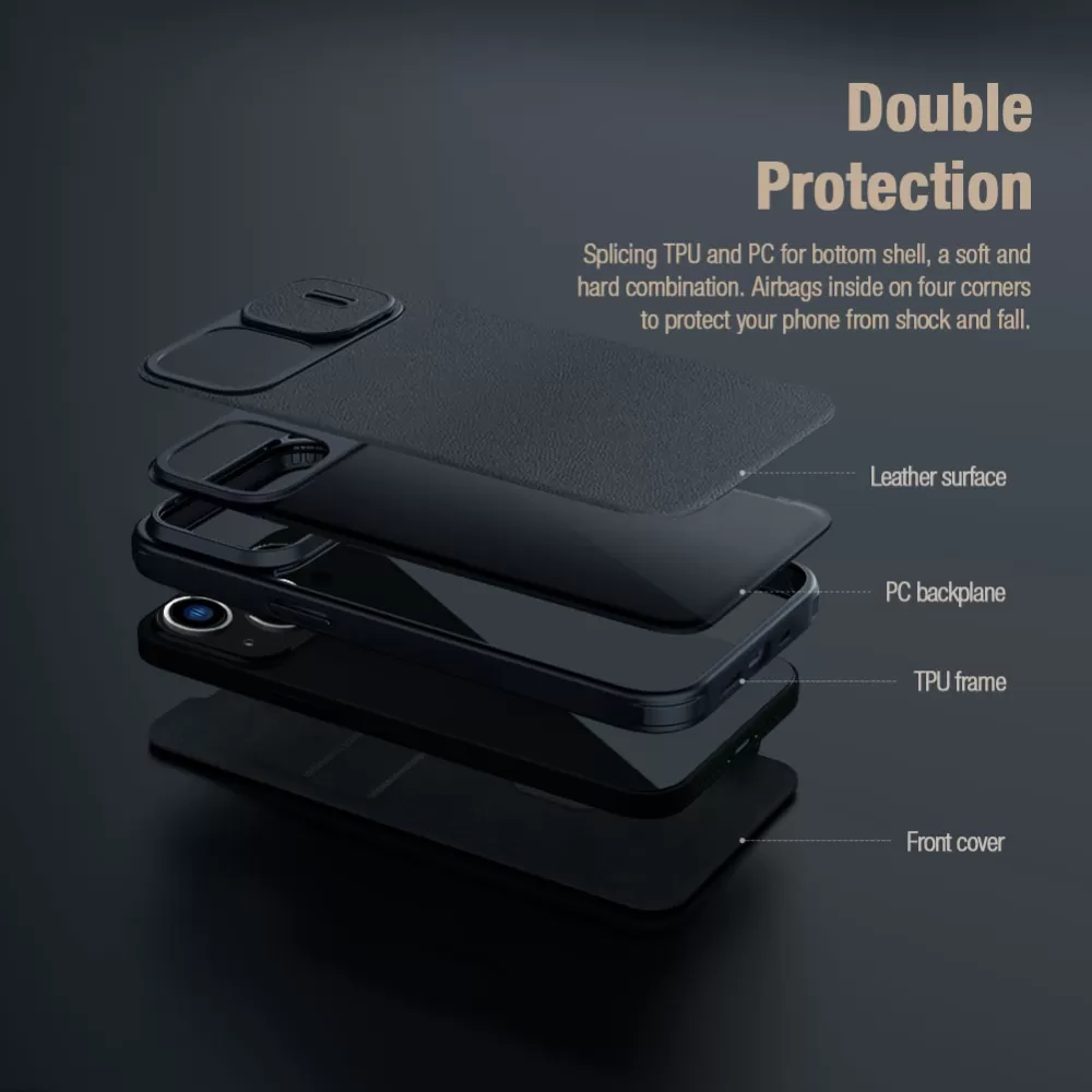 Apple iPhone 15 kaaned roheline NILLKIN QIN PRO LEATHER (PLAIN VERSION)