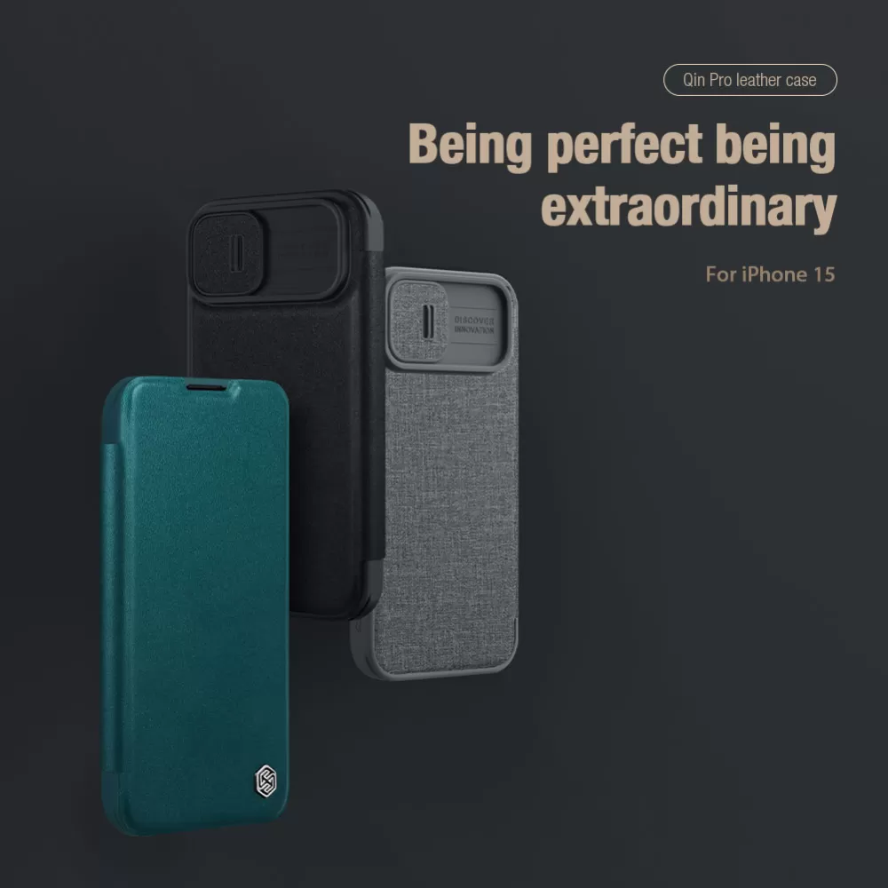 Apple iPhone 15 kaaned sinine NILLKIN QIN PRO LEATHER (CLOTH VERSION)