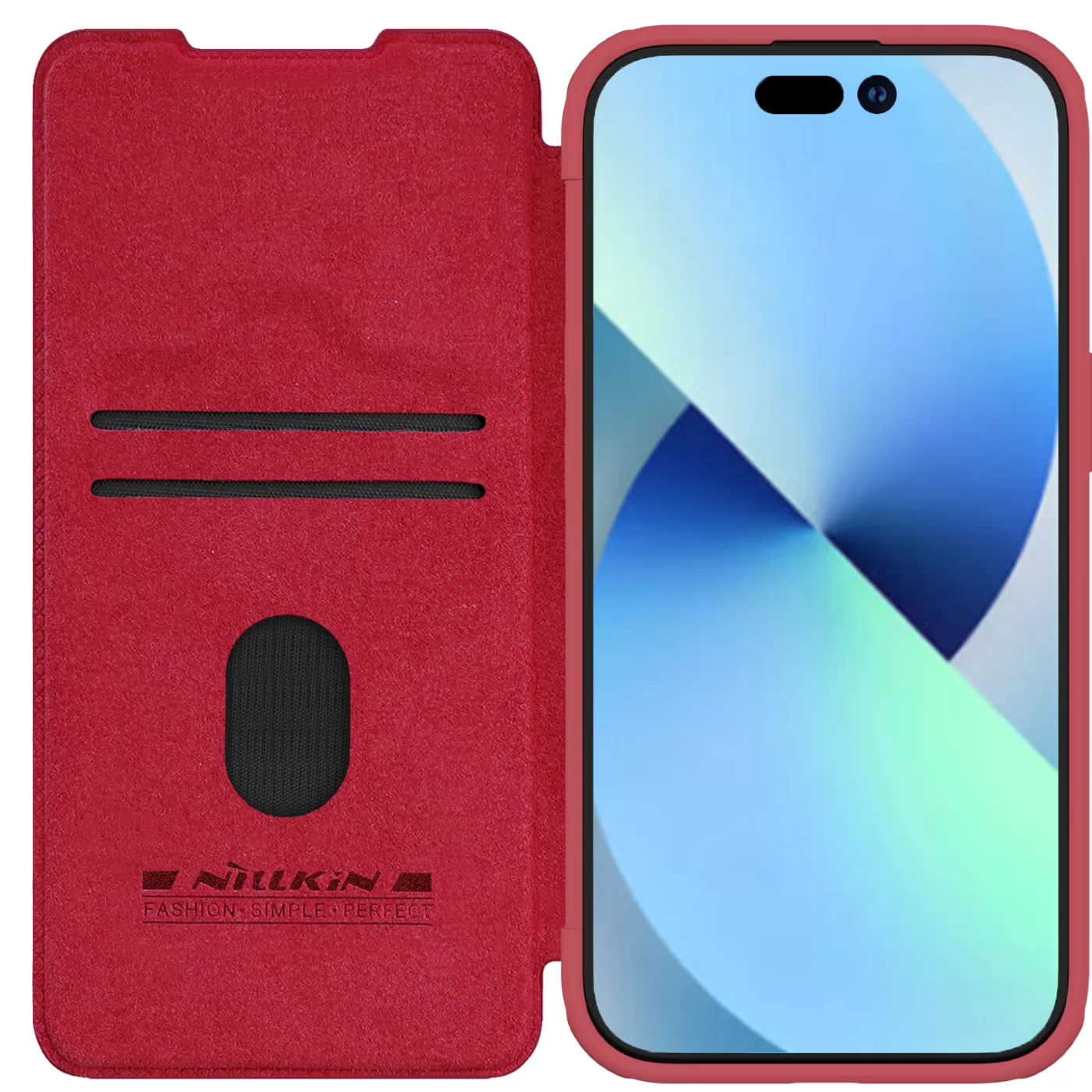 Apple iPhone 15 kaaned punane NILLKIN QIN PRO LEATHER