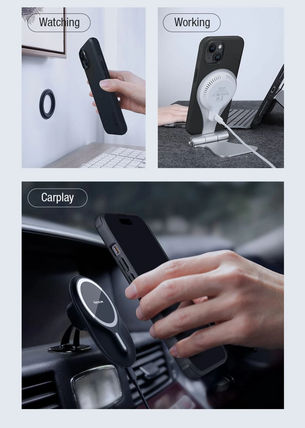 Apple iPhone 15 Plus dėklas mėlyna NILLKIN SUPER FROSTED SHIELD PRO MAGNETIC