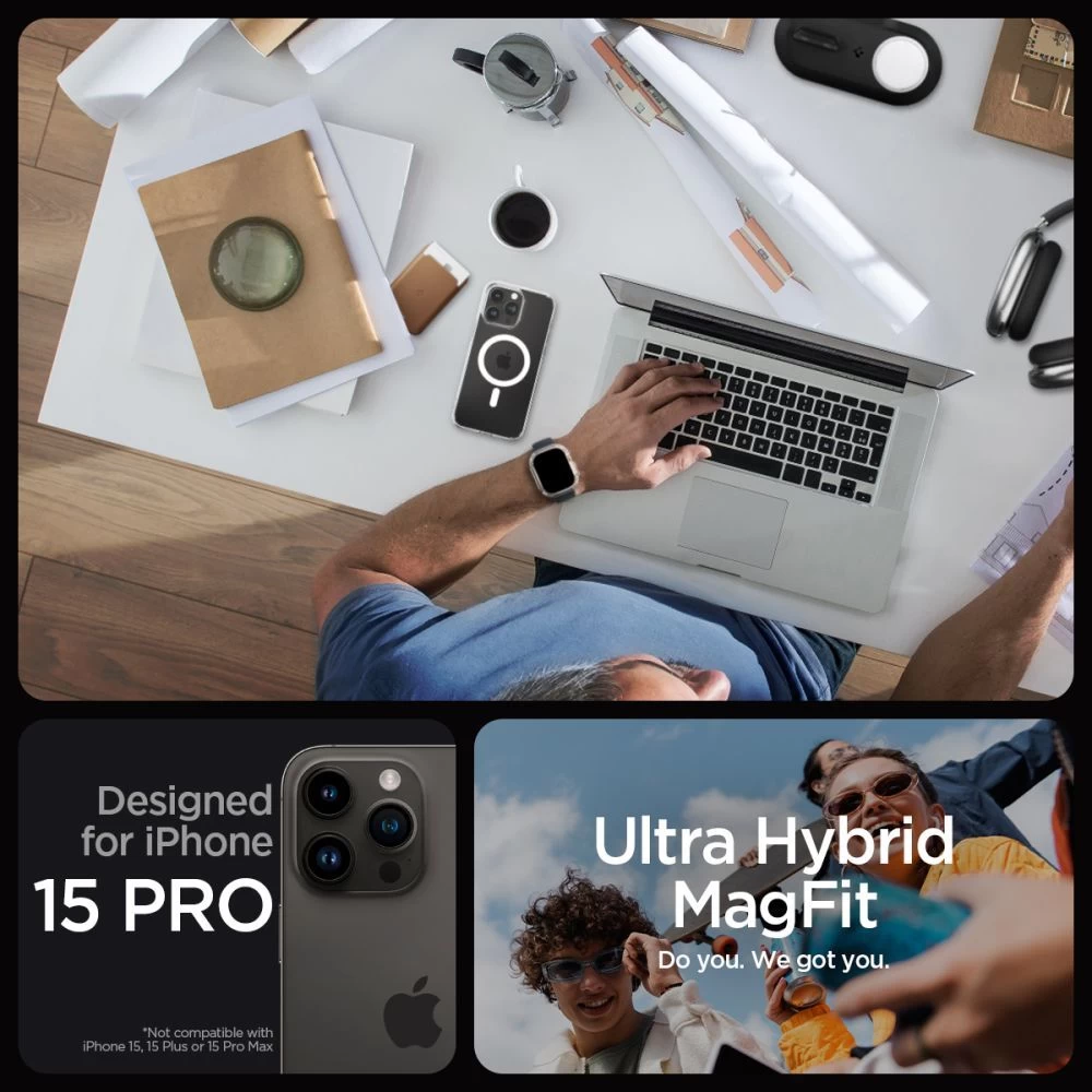 Apple iPhone 15 Pro skal vit SPIGEN ULTRA HYBRID MAG MAGSAFE