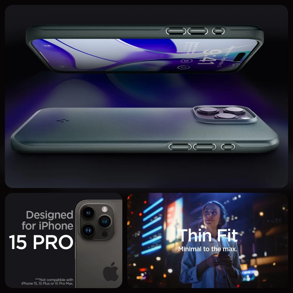 Apple iPhone 15 Pro suojakuori vihreä SPIGEN THIN FIT