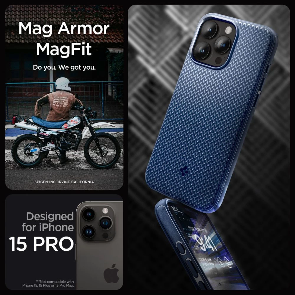 Apple iPhone 15 Pro case blue SPIGEN MAG ARMOR MAGSAFE