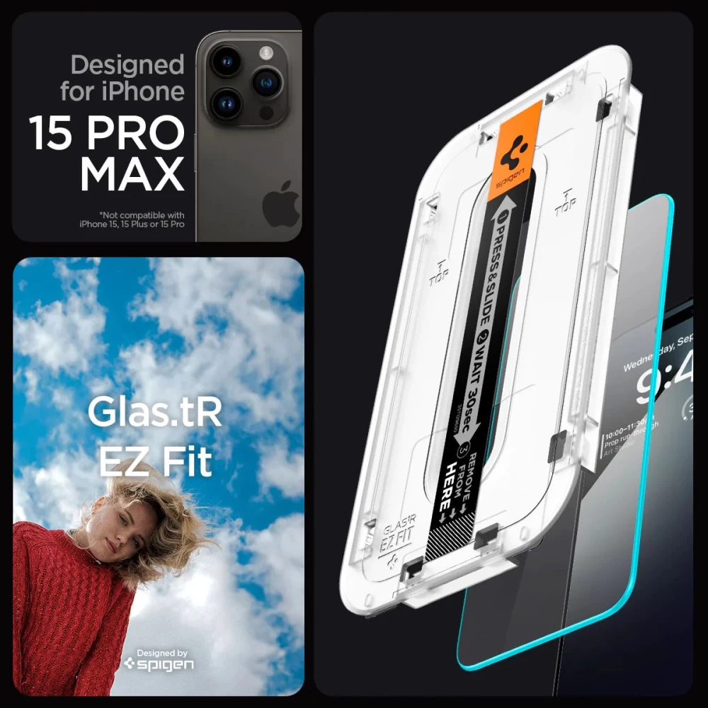 Apple iPhone 15 Pro Max skärmskydd  SPIGEN GLAS.TR ”EZ FIT” 2-PACK