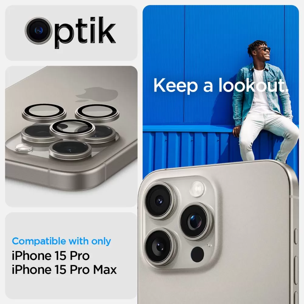 Apple iPhone 15 Pro Max panssarilasi  SPIGEN OPTIK.TR ”EZ FIT” CAMERA PROTECTOR 2-PACK