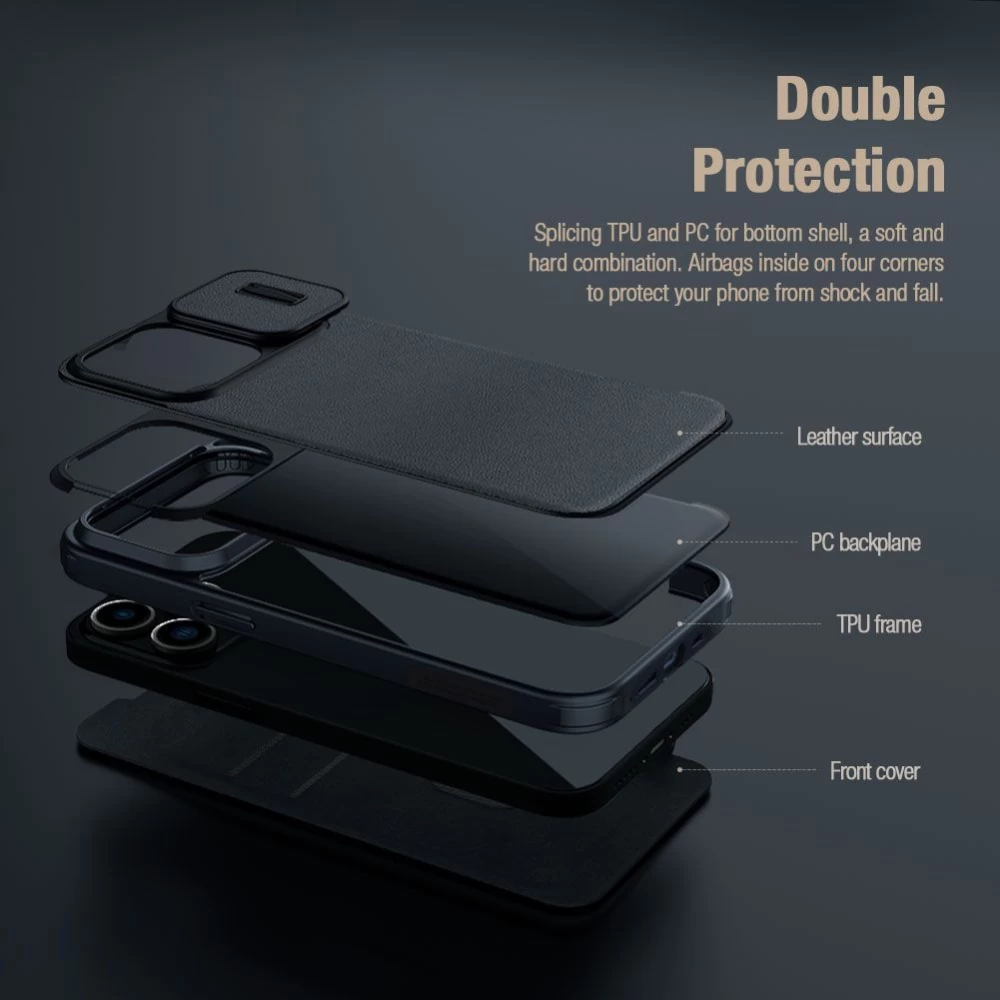 Apple iPhone 15 Pro Max case gray NILLKIN QIN PRO LEATHER (CLOTH VERSION)