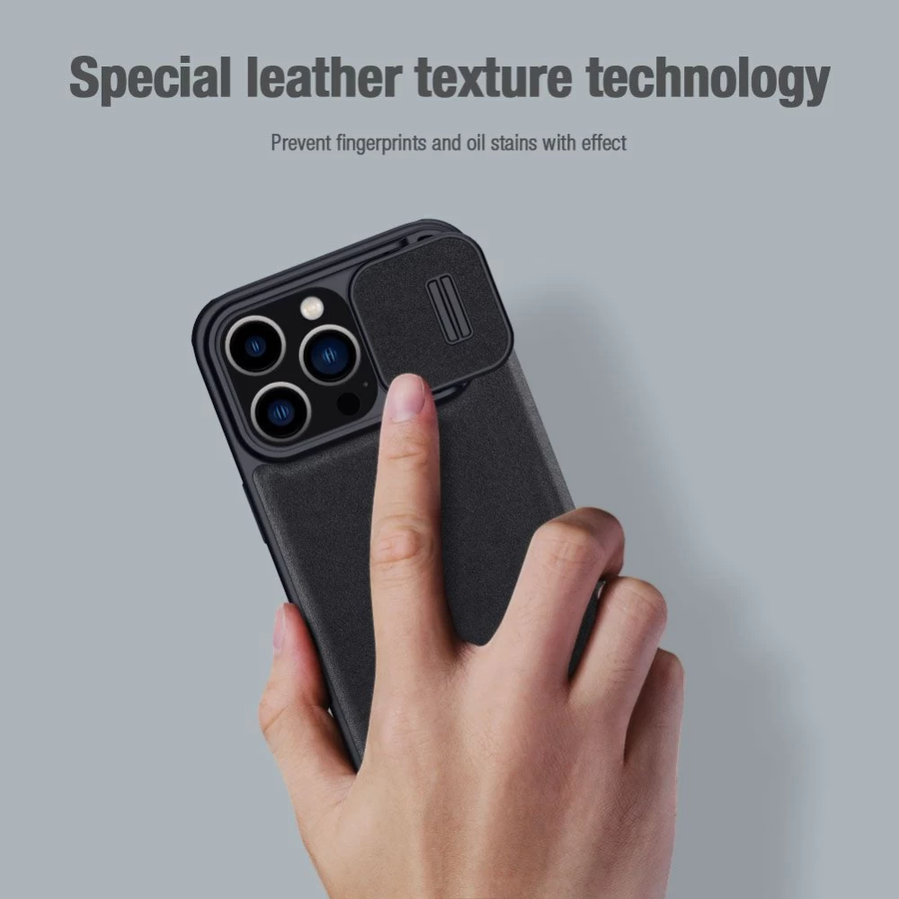 Apple iPhone 15 Pro Max case gray NILLKIN QIN PRO LEATHER (CLOTH VERSION)