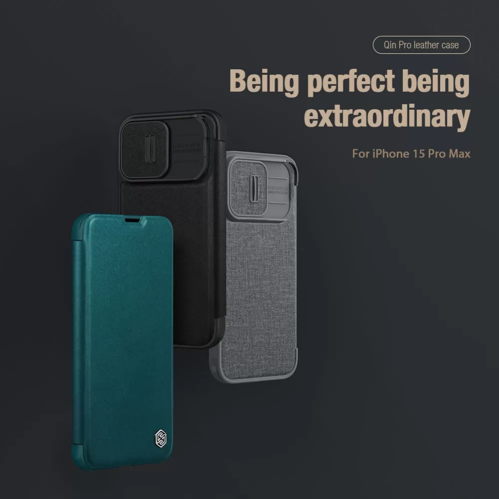 Apple iPhone 15 Pro Max case green NILLKIN QIN PRO LEATHER (PLAIN VERSION)