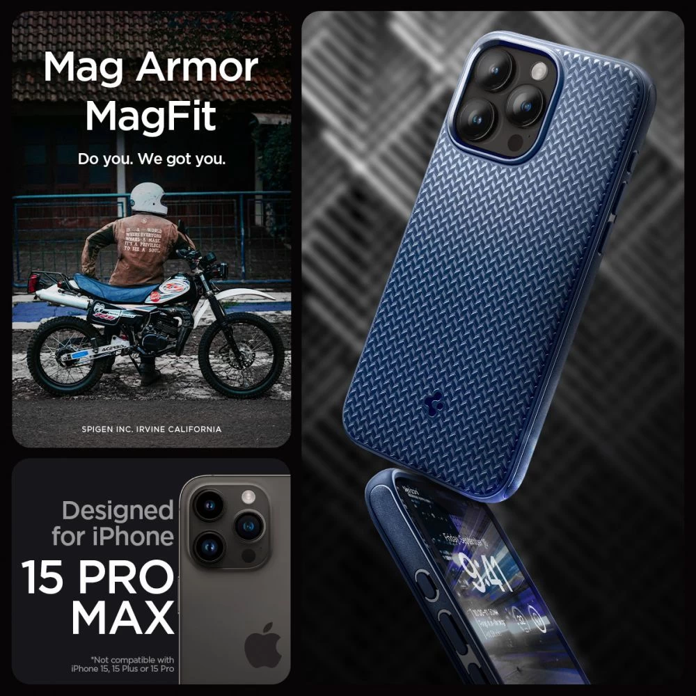 Apple iPhone 15 Pro Max case blue SPIGEN MAG ARMOR MAGSAFE