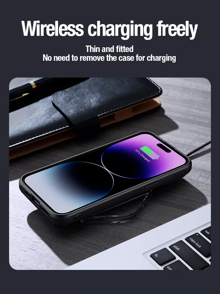 Apple iPhone 15 Pro Max skal blå NILLKIN CAMSHIELD PROP LEATHER