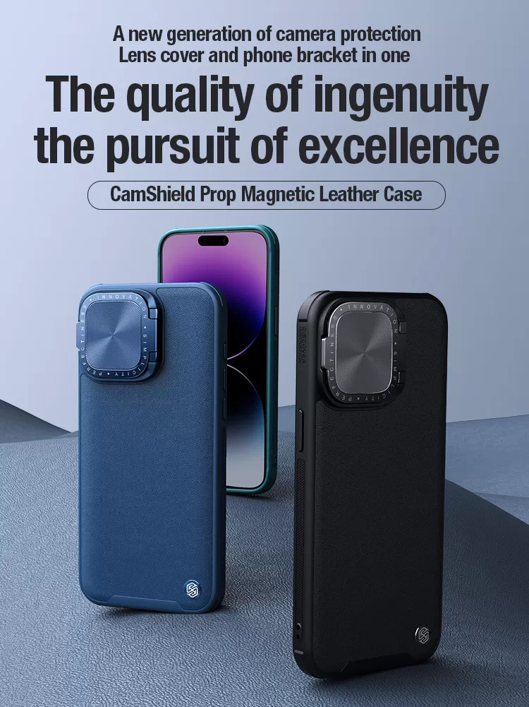 Apple iPhone 15 Pro Max skal blå NILLKIN CAMSHIELD PROP LEATHER MAGNETIC