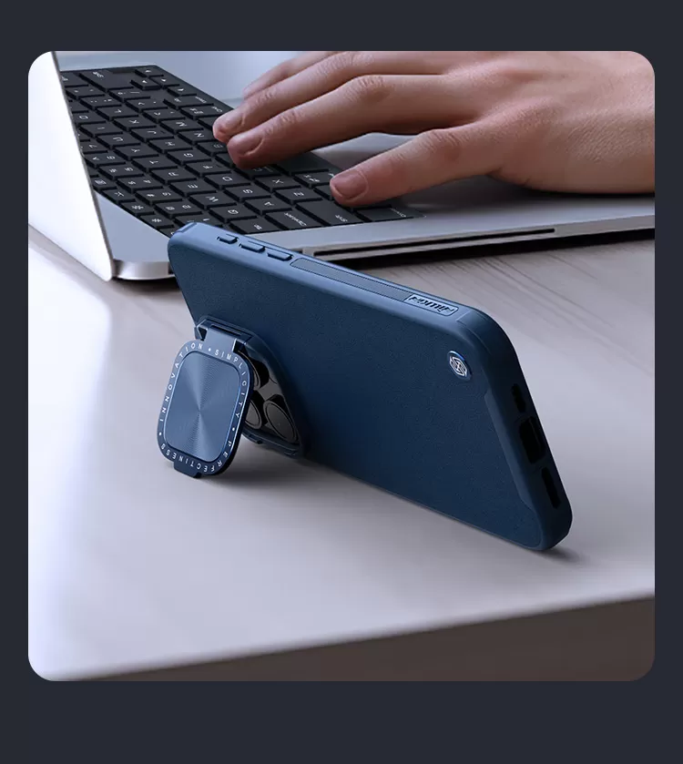 Apple iPhone 15 Pro Max skal blå NILLKIN CAMSHIELD PROP LEATHER MAGNETIC