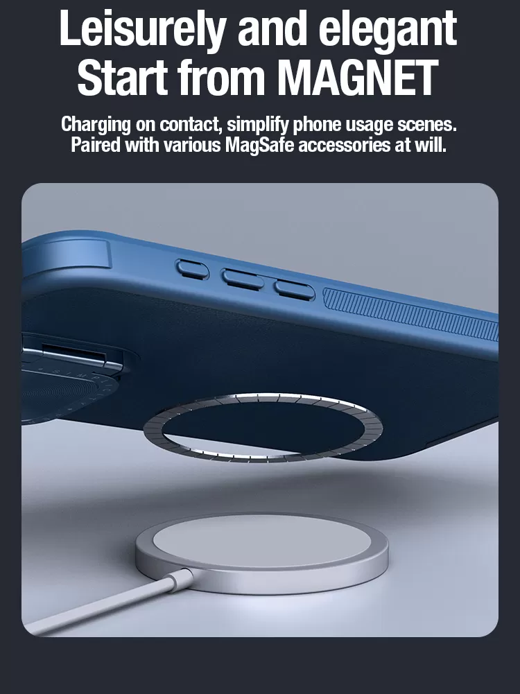 Apple iPhone 15 Pro Max skal blå NILLKIN CAMSHIELD PROP LEATHER MAGNETIC