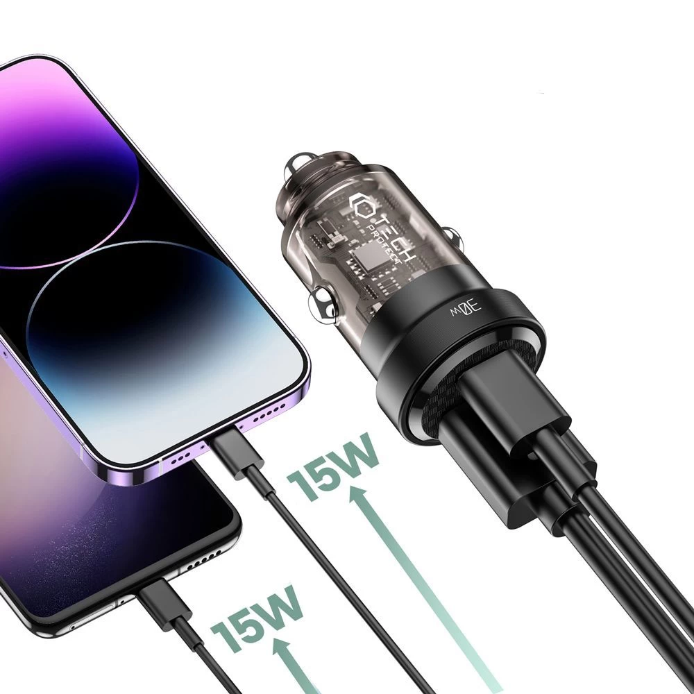 Aксессуары Автомобильные зарядные устройства TECH-PROTECT CC30W 2-PORT CAR CHARGER PD30W/QC3.0  черный