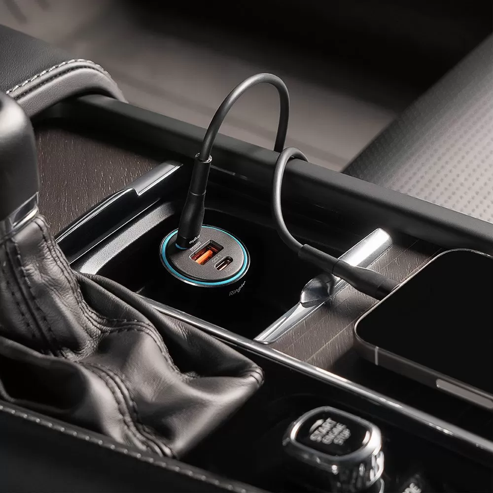 Priedai Automobilinis įkroviklis RINGKE 3-PORT CAR CHARGER PD30W/QC3.0  Juoda