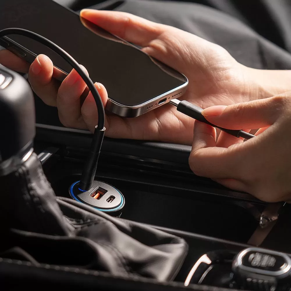 Priedai Automobilinis įkroviklis RINGKE 3-PORT CAR CHARGER PD30W/QC3.0  Juoda