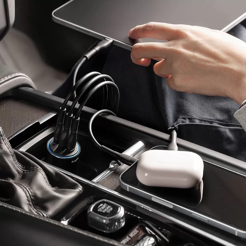 Priedai Automobilinis įkroviklis RINGKE 3-PORT CAR CHARGER PD30W/QC3.0  Juoda