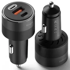 Priedai Automobilinis įkroviklis RINGKE 3-PORT CAR CHARGER PD30W/QC3.0  Juoda