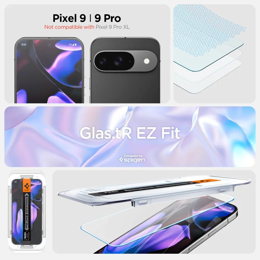 Google Pixel 9 skärmskydd  SPIGEN GLAS.TR ”EZ FIT” 2-PACK