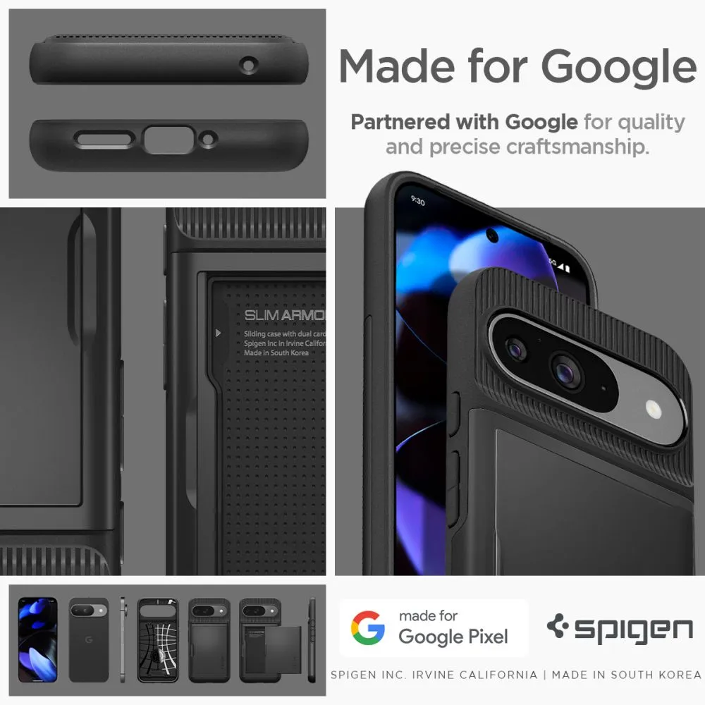 Google Pixel 9 skal svart SPIGEN SLIM ARMOR CS