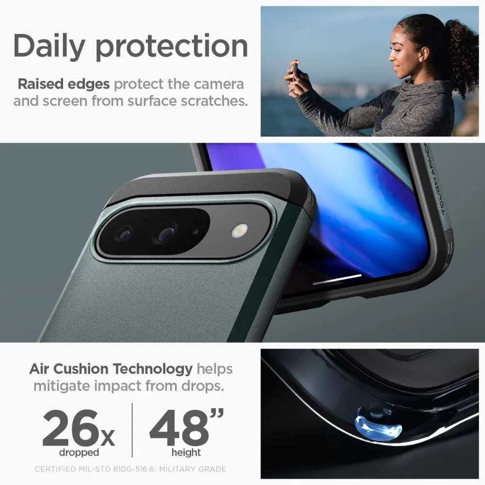 Google Pixel 9 skal grön SPIGEN TOUGH ARMOR