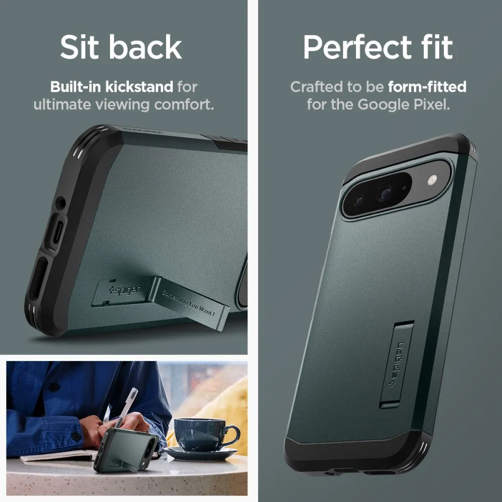 Google Pixel 9 skal grön SPIGEN TOUGH ARMOR