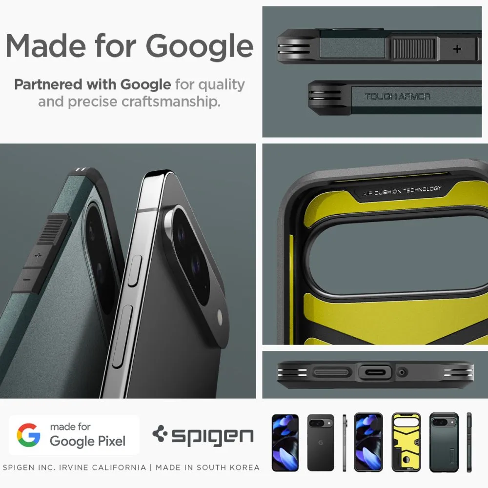 Google Pixel 9 skal grön SPIGEN TOUGH ARMOR
