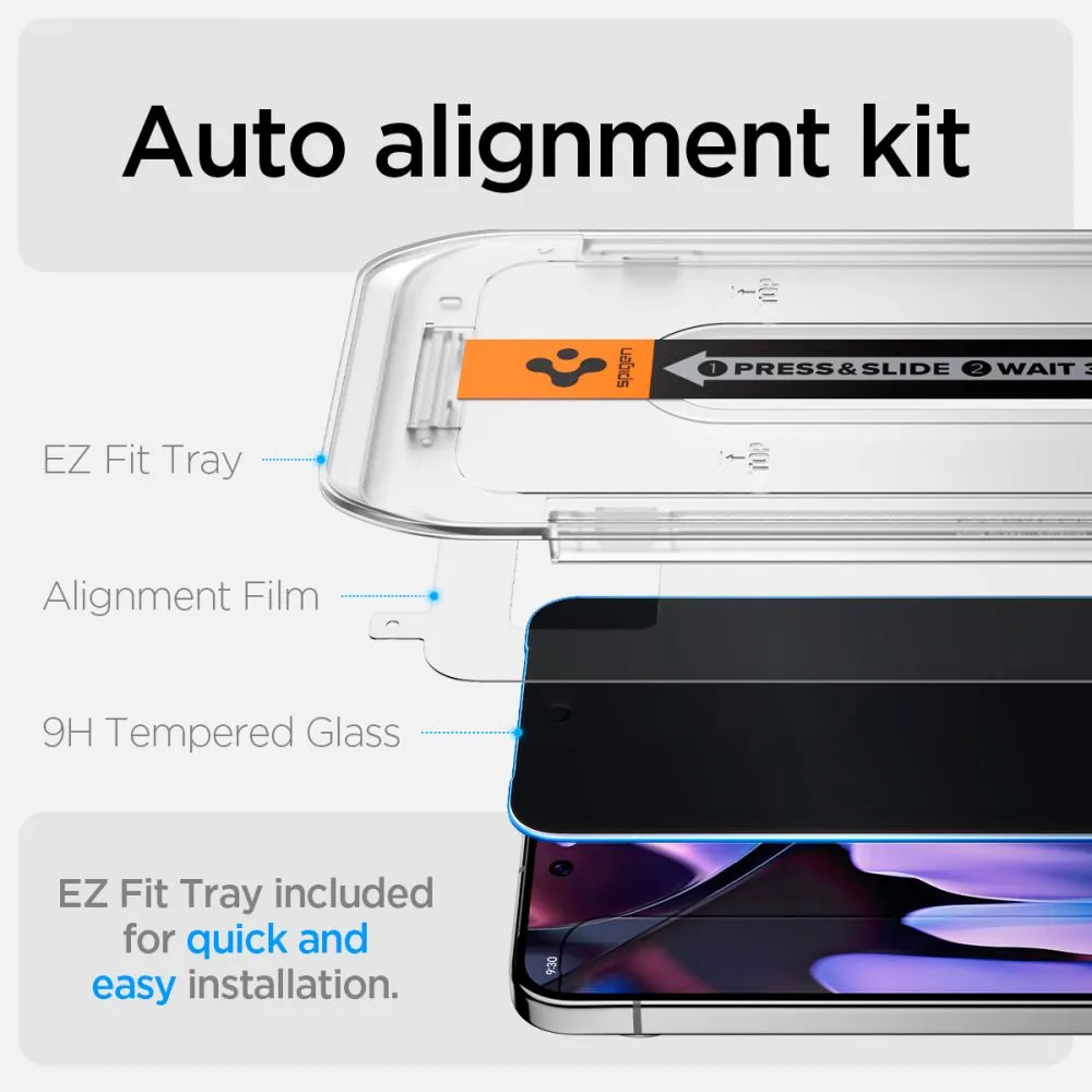 Google Pixel 9 skärmskydd  SPIGEN GLAS.TR ”EZ FIT” PRIVACY 2-PACK