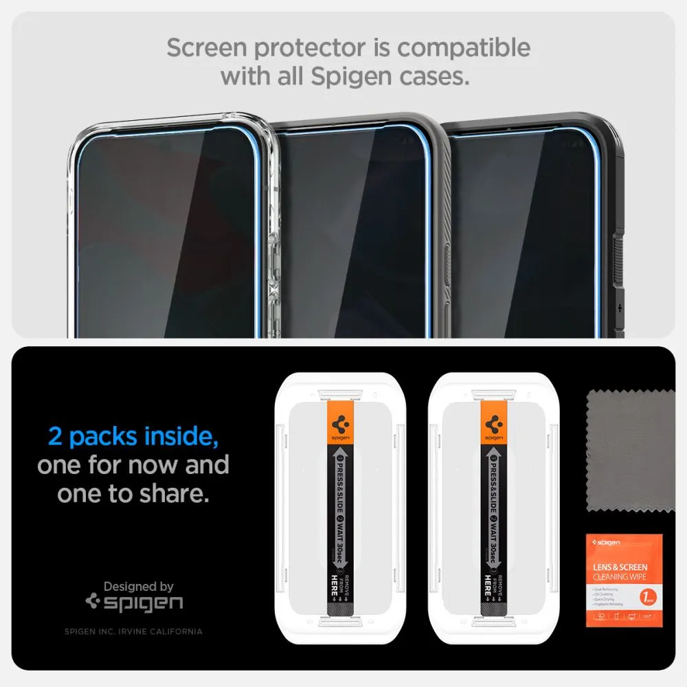 Google Pixel 9 skärmskydd  SPIGEN GLAS.TR ”EZ FIT” PRIVACY 2-PACK
