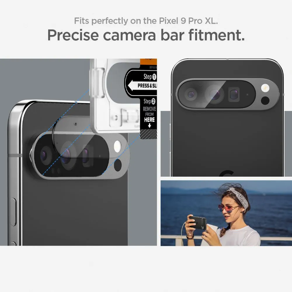 Google Pixel 9 Pro XL skärmskydd  SPIGEN OPTIK.TR ”EZ FIT” CAMERA PROTECTOR 2-PACK